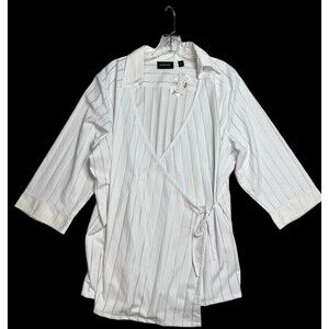 NWT Avenue Women's Stretch White Cross Over Tie 3/4 Sleeve Top Size 22/24